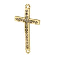 Cubic Zirconia Micro Pave Brass Connector, Cross, real gold plated, micro pave cubic zirconia, gold Approx 1mm 