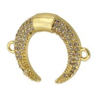 Cubic Zirconia Micro Pave Brass Connector, Moon, real gold plated, micro pave cubic zirconia, gold Approx 1mm 