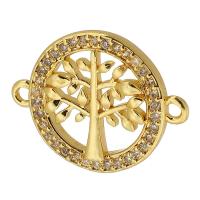 Cubic Zirconia Micro Pave Brass Connector, Flat Round, real gold plated, tree of life design & micro pave cubic zirconia, gold Approx 1mm 