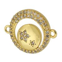 Cubic Zirconia Micro Pave Brass Connector, Flat Round, real gold plated, micro pave cubic zirconia, gold Approx 1.5mm 
