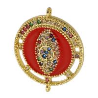 Cubic Zirconia Micro Pave Brass Connector, real gold plated, micro pave cubic zirconia & enamel, red Approx 1mm 