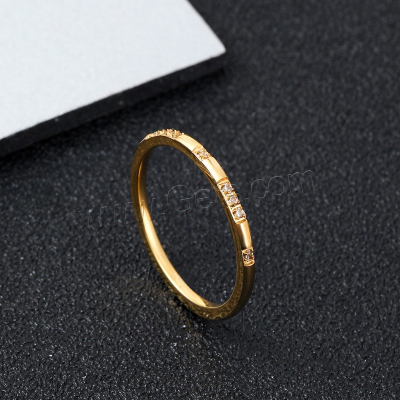 Нержавеющая сталь Rhinestone палец кольцо, Нержавеющая сталь 304, плакированный настоящим золотом, разный размер для выбора & Женский & со стразами, Много цветов для выбора, размер:5-10, продается PC
