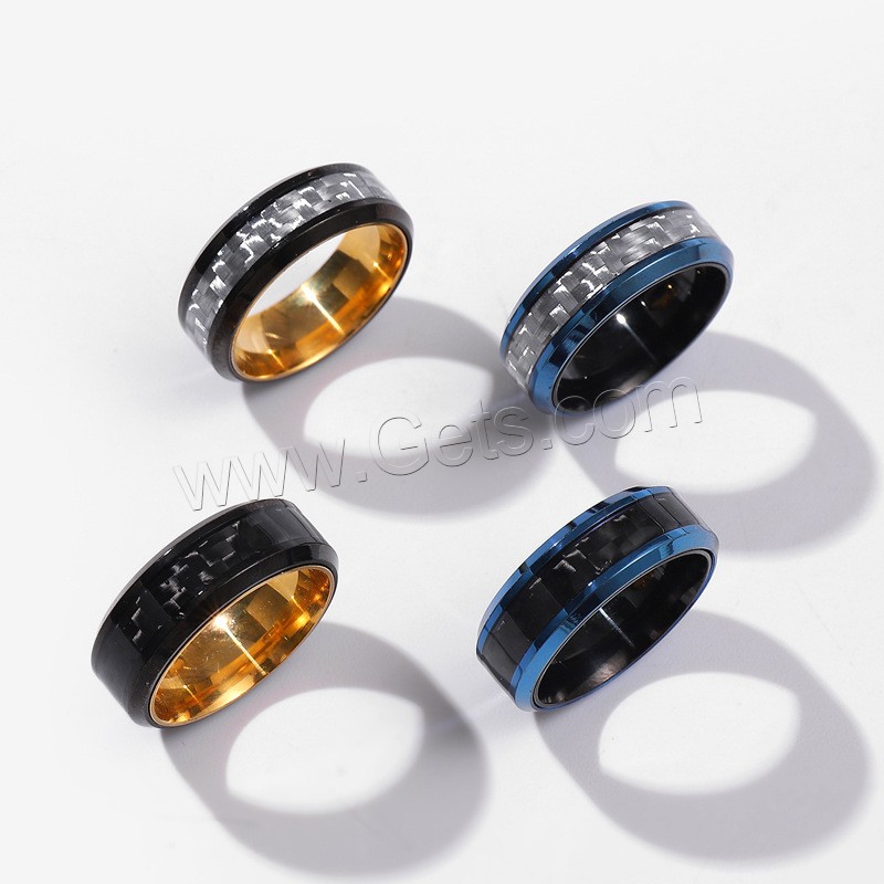 Anillos de Acero Inoxidable, acero inoxidable 304, con Fibra de carbón, Recubrimiento iónico al vacío, rotativo & unisexo & diverso tamaño para la opción, más colores para la opción, tamaño:7-10, Vendido por UD