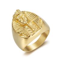 Titanium Steel Finger Ring, Egyptian Pharaoh, real gold plated & for man, 27mm, US Ring 