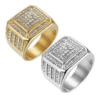Titanium Steel Finger Ring, Geometrical Pattern, Vacuum Ion Plating & for man & with rhinestone 19mm, US Ring 