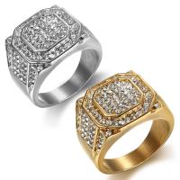 Titanium Steel Finger Ring, Geometrical Pattern, Vacuum Ion Plating & for man & with rhinestone US Ring 