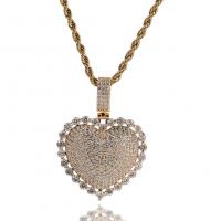 Cubic Zircon Micro Pave Brass Necklace, Heart, plated, French Rope Chain & Unisex & micro pave cubic zirconia Approx 24 Inch 