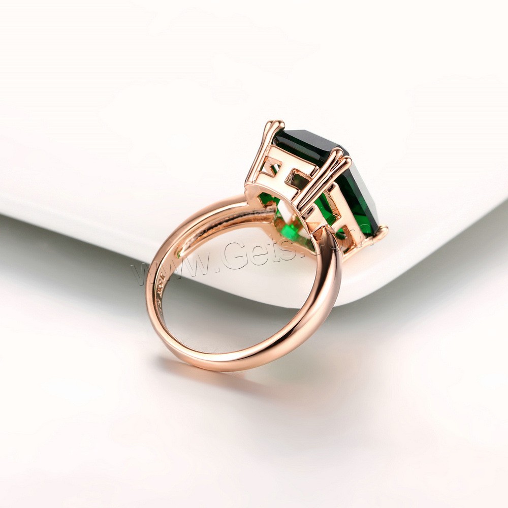 Кубическое цирконовое латунное кольцо, Латунь, Геометрический узор, плакированный цветом розового золота, разный размер для выбора & Женский & с кубическим цирконием, Много цветов для выбора, 10x14mm, размер:5.5-9, продается PC