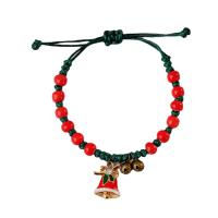 Zinc Alloy Christmas Bracelet, with Porcelain & Wax Cord, gold color plated, Christmas Design & Length Adjustable & enamel & with rhinestone, red Approx 14-20 cm 