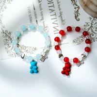 Glass Beads Bracelet, with Zinc Alloy, elastic & for woman & enamel Approx 14-20 cm 
