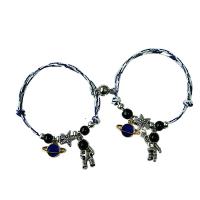 цинковый сплав браслет, с Полиэстер, плакирован золотом, 2 шт. & Эластичное & разные стили для выбора & Женский & эмаль, голубой, длина:Приблизительно 14-20 см, продается указан