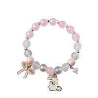 Zinc Alloy Crystal Bracelets, with Crystal, gold color plated, elastic & for woman & enamel, pink Approx 14-20 cm 