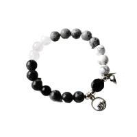 Porcelain Bracelets, with Natural Stone & Zinc Alloy, elastic & for woman, white and black Approx 14-20 cm 
