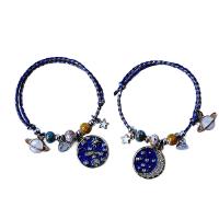 alliage de zinc Bracelet de couples, avec porcelaine & corde de coton, Réglable & styles différents pour le choix & pour femme & émail, bleu Environ 14-20 cm, Vendu par PC