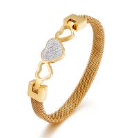 Stainless Steel Bangle, 304 Stainless Steel, Heart, 18K gold plated, fashion jewelry & micro pave cubic zirconia & for woman 8mm, Inner Approx 58mm 