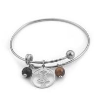 Titanium Steel Bracelet & Bangle, with Lava & Tiger Eye, Adjustable & fashion jewelry & for woman Inner Approx 