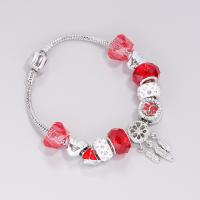 Zinc Alloy European Bracelets, with Lampwork, fashion jewelry & for woman & with rhinestone Approx 7.48 Inch 