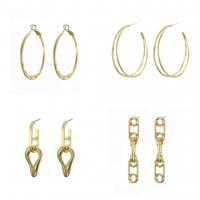 Iron Hoop Earring, gold color plated, fashion jewelry & for woman, golden 