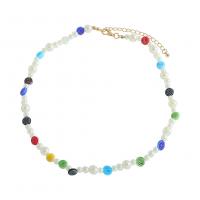 Plastic Pearl Necklace, Zinc Alloy, with ABS Plastic Pearl & Lampwork, gold color plated, fashion jewelry & for woman, Random Color .5-51.5 cm 