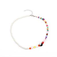 Plastic Pearl Necklace, Zinc Alloy, with ABS Plastic Pearl & Polymer Clay & Resin, with 4cm extender chain, silver color plated, fashion jewelry & for woman, multi-colored cm 