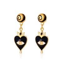 Enamel Zinc Alloy Drop Earring, Heart, gold color plated, fashion jewelry & evil eye pattern & for woman, two different colored 