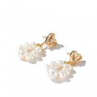 Freshwater Pearl Brass Earring, with Freshwater Pearl, fashion jewelry & micro pave cubic zirconia & for woman 
