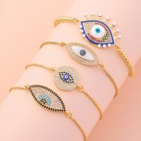 Evil Eye Jewelry Bracelet, Brass, with Cubic Zirconia, gold color plated, Adjustable & for woman & enamel Approx 14-24 cm 