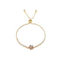 Cubic Zirconia Micro Pave Brass Bracelet, with Cubic Zirconia, Flower, gold color plated, Adjustable & for woman Approx 16-22 cm 