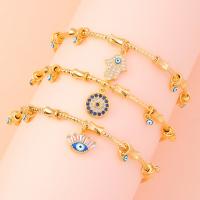 Evil Eye Jewelry Bracelet, Brass, with Cubic Zirconia, gold color plated & for woman Inner Approx 60mm 