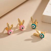 Evil Eye Earrings, Brass, with Cubic Zirconia, gold color plated, fashion jewelry & for woman & enamel Approx 