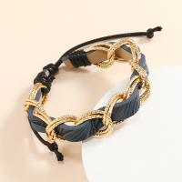 PU Leather Cord Bracelets, with Korean Waxed Cord & aluminum chain, handmade, fashion jewelry & for woman 5-6cm 