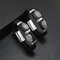 Leather Bracelet, with Zinc Alloy, fashion jewelry & for man, black Approx 21-22 cm 
