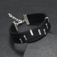 PU Leather Bracelet, with Iron, fashion jewelry & for man, black Approx 21-22 cm 