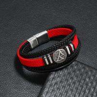 PU Leather Bracelet, with Zinc Alloy, fashion jewelry & for man Approx 21-22 cm 