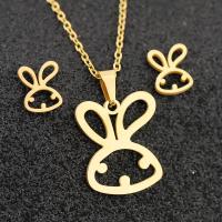 Fashion Stainless Steel Jewelry Sets, 304 Stainless Steel, Stud Earring & necklace, Rabbit, gold color plated, 2 pieces & fashion jewelry & for woman, golden, 16*20mm,8*10mm Approx 17.72 Inch 
