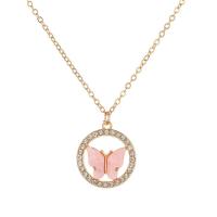 Rhinestone Zinc Alloy Necklace, with Acrylic, with 5cm extender chain, Butterfly, gold color plated, fashion jewelry & for woman & with rhinestone 24mm cm 