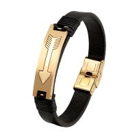 PU Leather Bracelet, with 316L Stainless Steel, arrowhead, Vacuum Ion Plating & for man 