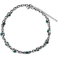 Collar de la joyería de titanio, Partículas de acero, con Cuentas de vidrio, con 6cm extender cadena, unisexo, plateado, longitud:48.5 cm, Vendido por UD