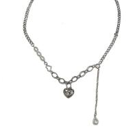 Titanium Steel Jewelry Necklace, with Plastic Pearl & Brass, with 6cm extender chain, Heart, silver color plated, fashion jewelry & for woman & with rhinestone, silver color .5 cm 