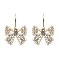 Plastic Pearl Zinc Alloy Earring, with Rhinestone Clay Pave & Plastic Pearl, Bowknot, gold color plated, fashion jewelry & for woman 