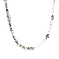 Quartz Necklace, Green Quartz, with Glass Beads & Titanium Steel, with 5cm extender chain, Flower, patchwork & fashion jewelry & for woman cm 