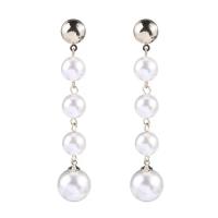 Plastic Pearl Zinc Alloy Earring, with Zinc Alloy, Round, silver color plated, fashion jewelry & for woman, 55mm 