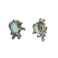 Zinc Alloy Stud Earring, with Sea Opal, irregular, silver color plated, fashion jewelry & for woman 