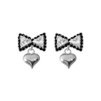 Zinc Alloy Rhinestone Drop Earring, Bowknot, silver color plated, fashion jewelry & for woman & with rhinestone 