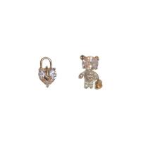 Zinc Alloy Rhinestone Stud Earring, Bear, silver color plated, fashion jewelry & for woman & with rhinestone 
