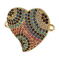 Cubic Zirconia Micro Pave Brass Connector, Heart, real gold plated, micro pave cubic zirconia, multi-colored Approx 1mm 