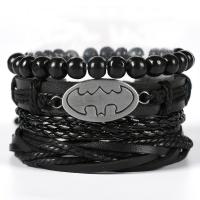 Cowhide Bracelets, with PU Leather & Zinc Alloy, handmade, 4 pieces & braided bracelet & for man, black, 60mm 