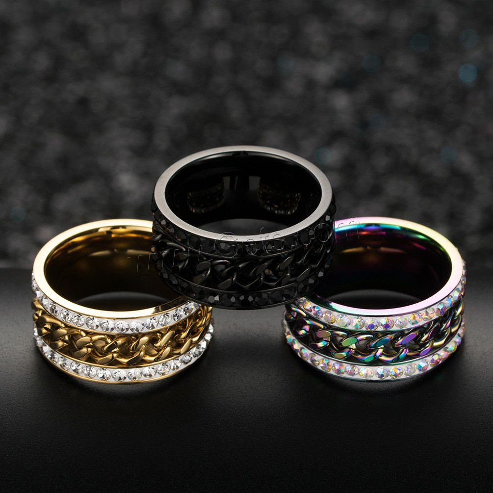 Titanium Steel Finger Ring, plated, Unisex & different size for choice & with rhinestone, more colors for choice, Sold By PC