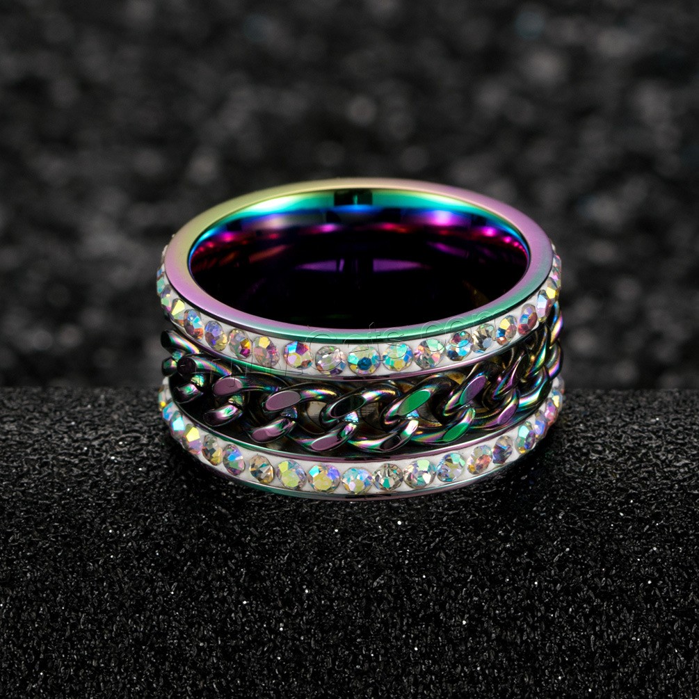 Титан Сталь палец кольцо, титан, Другое покрытие, Мужская & разный размер для выбора & со стразами, Много цветов для выбора, продается PC