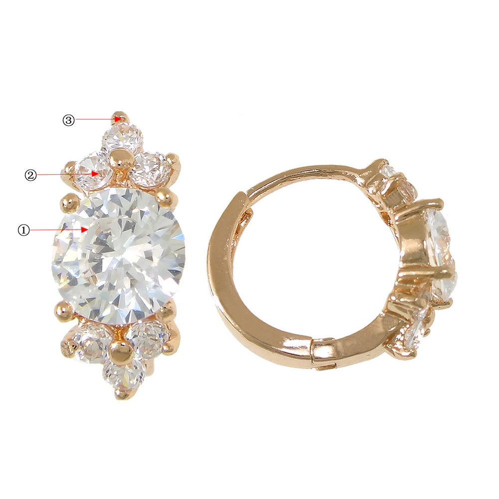 Brass Huggie Hoop Earring, Flower, plated, with cubic zirconia & faceted, more colors for choice, 16x8x6mm, Sold By Pair